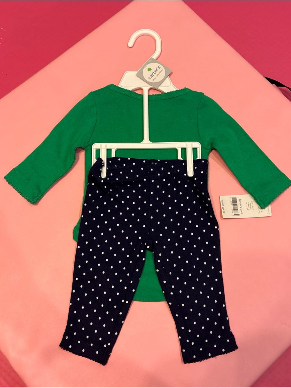 Carter's Green 'Daddy's Lucky Charm' Bodysuit with Navy Polka Dot Pants - Picture 4 of 4